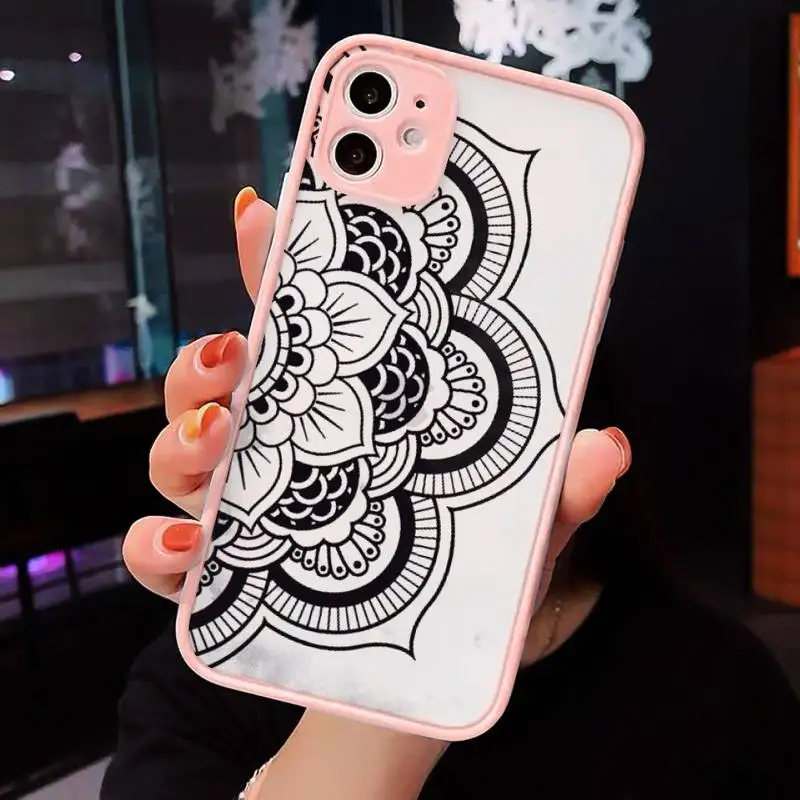 

Mandala Lace Flower Phone Case Pink matte transparent For iPhone 7 8 x xs xr 11 12 pro plus max mini Clear Funda