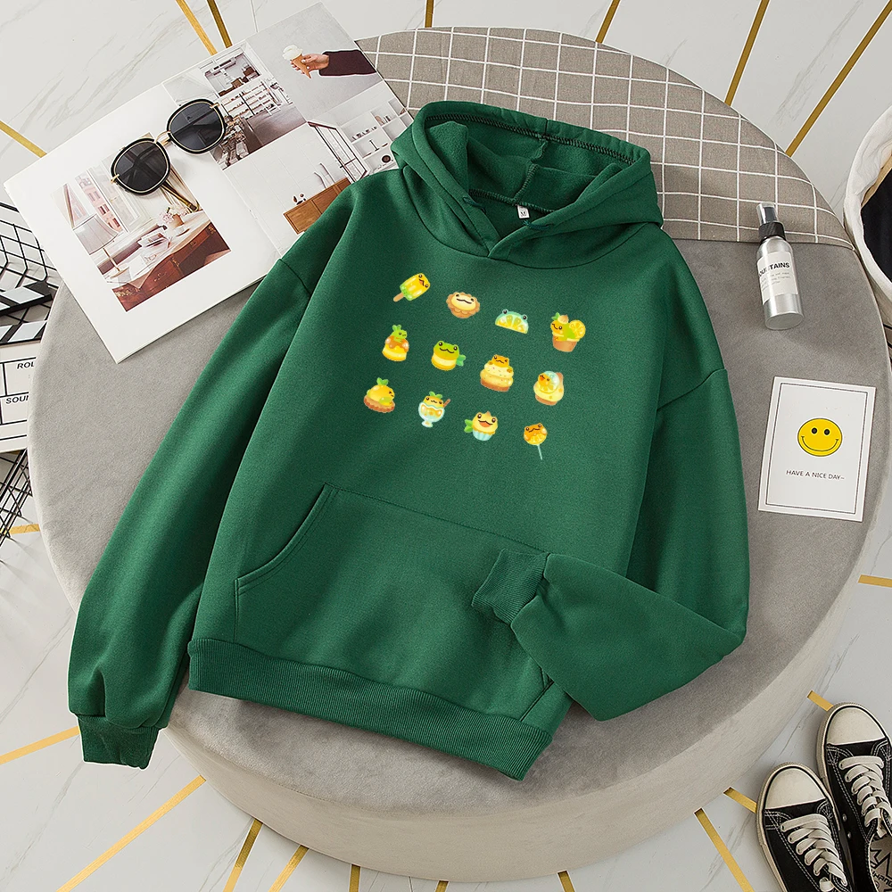 Ladies Hoodies and Sweatshirts Cute Dessert Frog Sweatshirts for Teen Girls Streewear Sweetshirt Long Sleeve Graphic Top Hoodies
