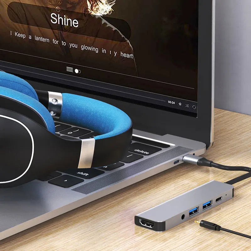 

USB C Hub for iPad Pro 2021 USB Type C to HDMI-compatible Adapter 3.5mm Headphone Jack PD Hub 3.0/2.0 for Macbook Air M1