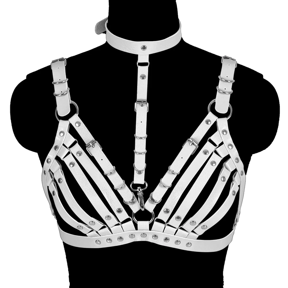 Women Leather Body Harness Sexy Goth Crop Top Bondage Harness Belt Cage Bra Bralette Fetish Wear Open chest Body Harness