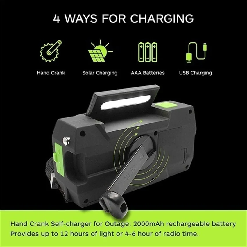 Murah Portabel Sorot Outdoor LED Rumah Tangga Emergency Radio Kelangsungan Hidup Lampu Solar Tangan Engkol Self Powered Lampu Baca