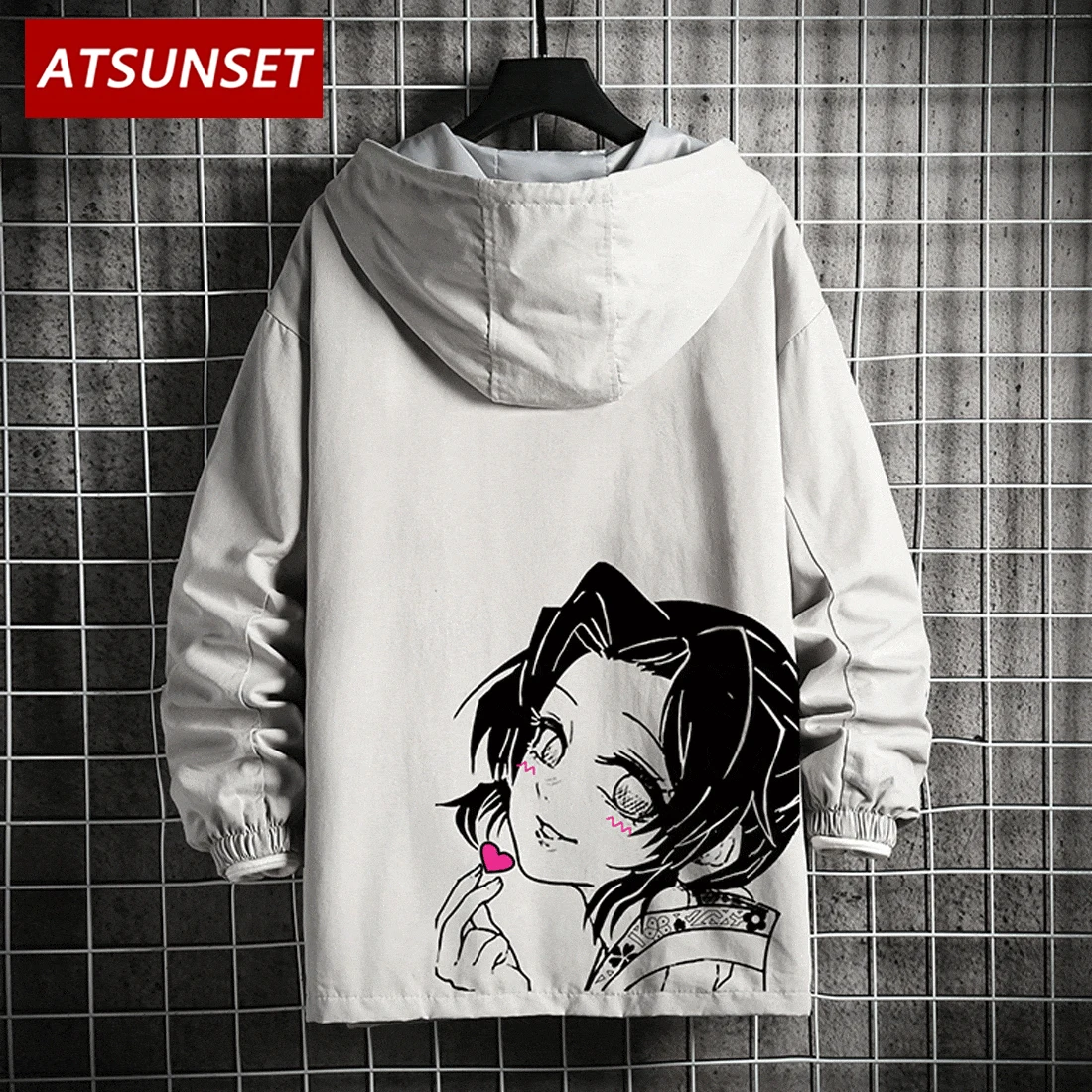 

ATSUNSET Demon Slayer Kochou Shinobu Print Hip Hop Jacket Harajuku Winter Jacket Casual Mens Fashion Coat Streetwear Tops