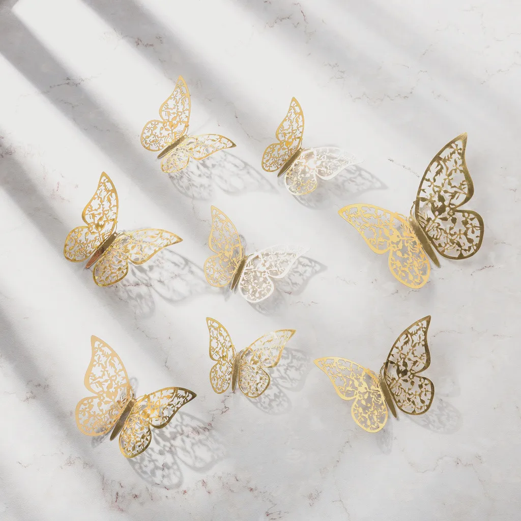 

3D Hollow Wall Sticker Butterfly Fridge Gold Butterflies Art Decals Home Decor Stickers Wedding Decoration On the Wall pegatinas