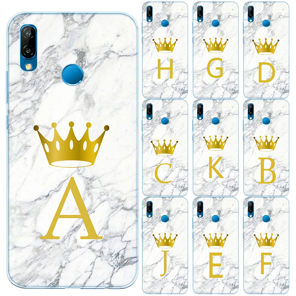 Мягкий чехол из ТПУ с мраморной короной под заказ и надписью на для huawei P10 P20 P30 Lite