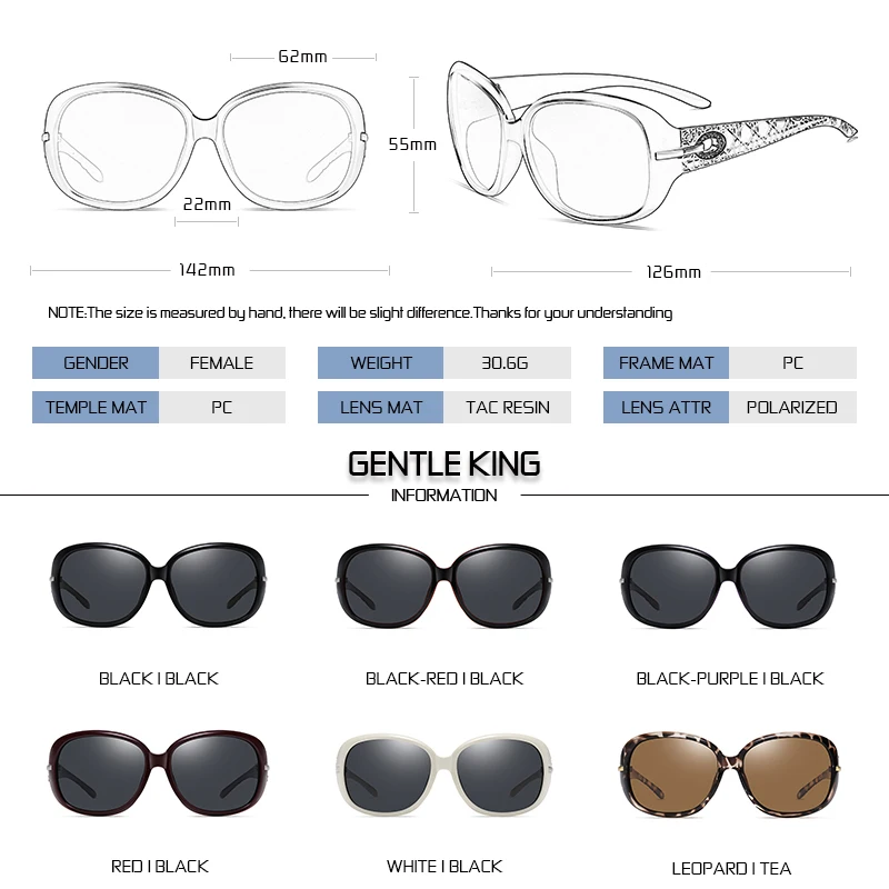 

GENTLE KING Women's Sunglasses Polarized Butterfly Glasses UV400 Mirror Fashion Brand Women Accessories Eyewear lunettes de sol