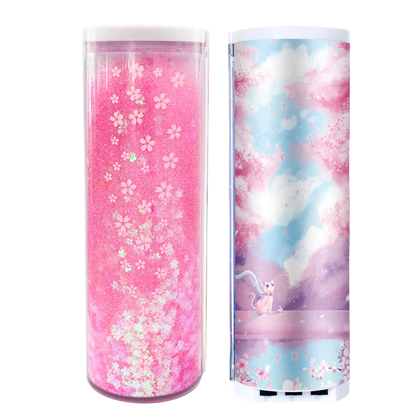 

New Hot Liquid Quicksand Stationery Box Translucent Multi Functional Case with Mechanical Lock Cylindrical School Pen Organizer