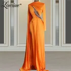 Дубай размера плюс вечерние платья Элегантное оранжевое платье Кристаллы из бисера в мусульманском арабском вечерние платья с длинным рукавом Ближний Восток Выходные туфли на выпускной бал 2021
