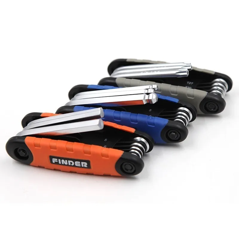 

FGHGF 8in1 Hex Key Flat Ball Fold Plum Blossom Hexagonal Wrench Chrome Vanadium Steel Spanner Portable Set Folding Screwdriver