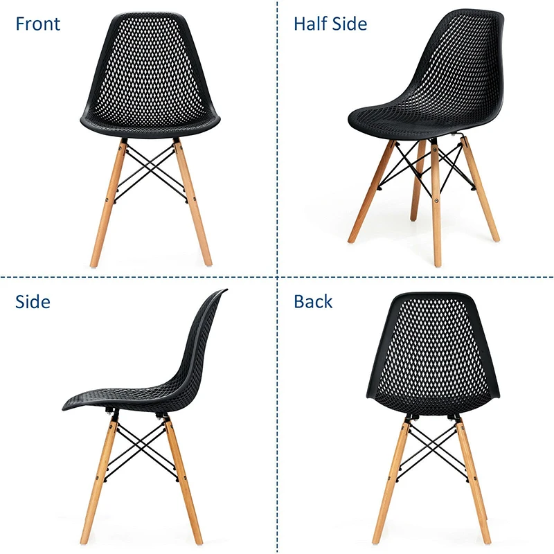 

4 Pcs Modern Elegant Plastic Hollow Chair Set Wood Leg Premium PP Material Special Ergonomic Mesh Design Living Room Chairs