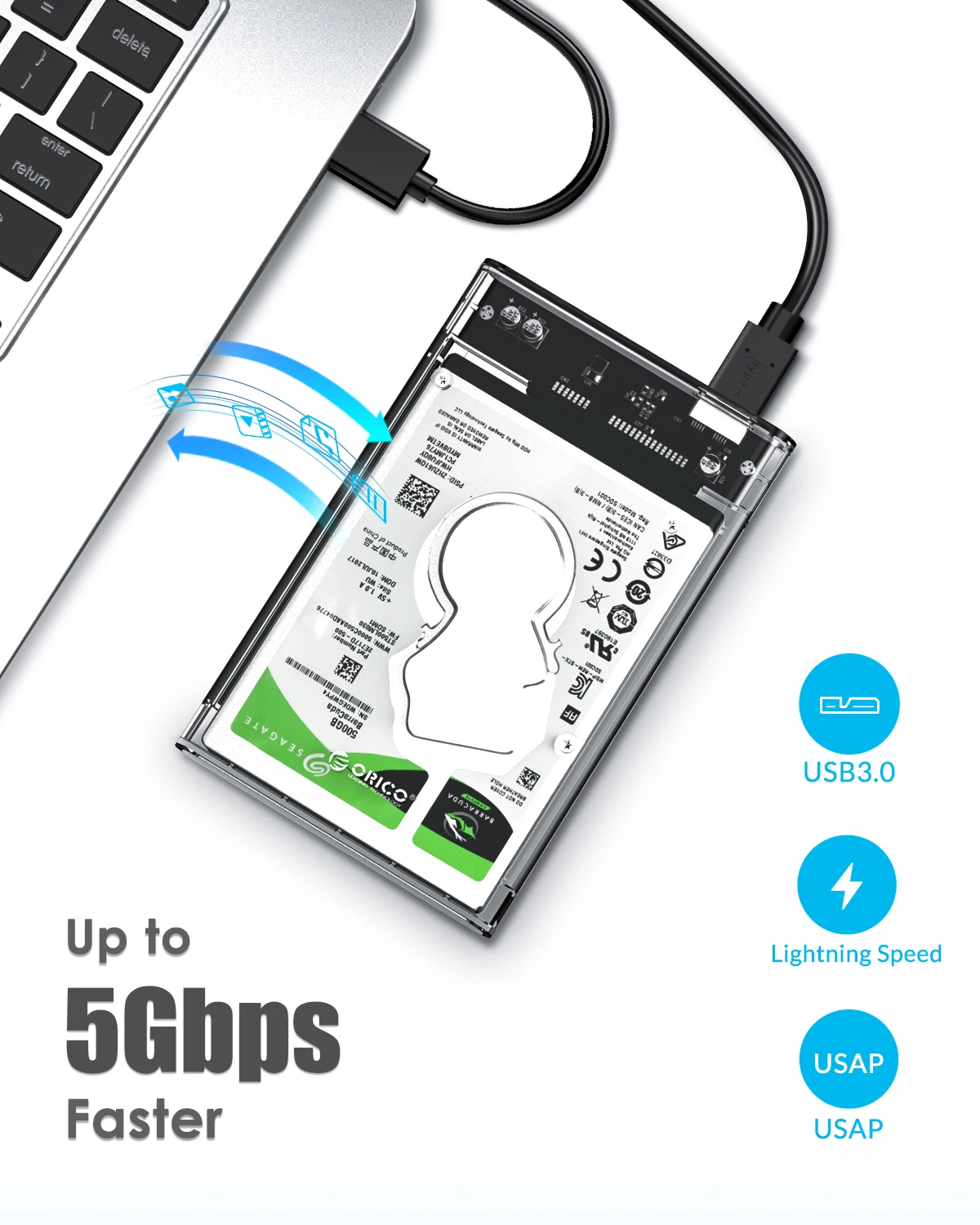 ORICO HDD чехол 2,5 дюймов прозрачный SATA для USB 3,0 3,1 чехол для жесткого диска 5 Гбит/с 4 ТБ UASP type C корпус SSD, HDD 10 Гбит/с