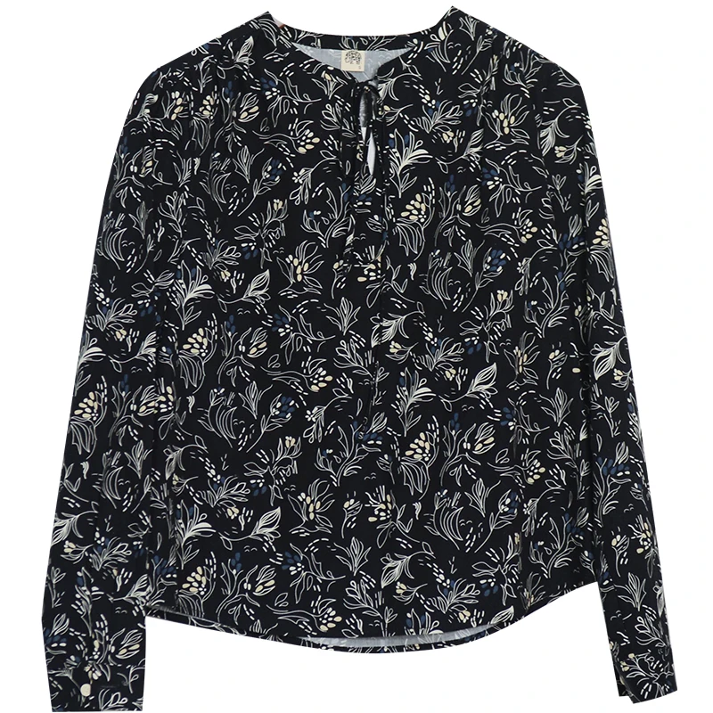 

CYNTHIA Women Floral-printed Blouse Female Vintage Cotton Bow-tie Long-sleeve O-neck Autumn Shirts Original Design 20QDA-118