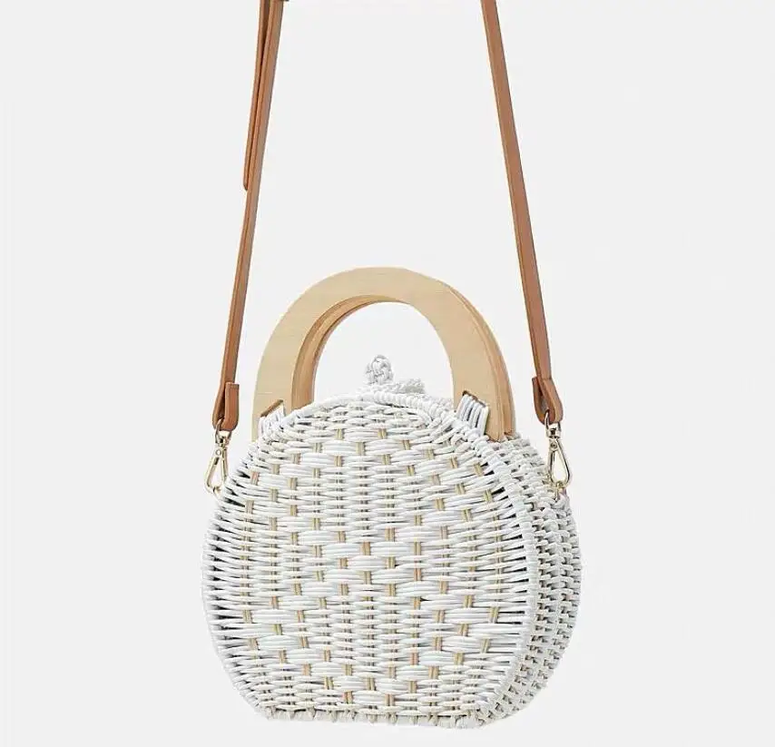 

White straw woven bag portable beach bag handmade cosmetic bag
