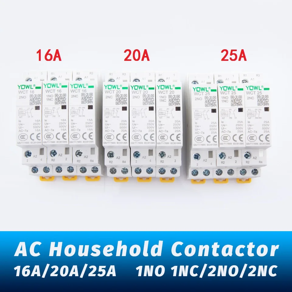 

220V 230V 50/60Hz AC Contactor Din Rail Mounted Household 2P Modular 16A 20A 25A 2NO/1NO 1NC / 2NC for Smart Home House Hotel