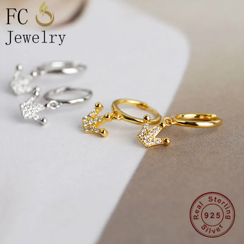 

FC Jewelry 925 Silver Small Round Gold Color With Crown Zirconia Piercing Hoop Earrings For Women Brinco 2020 Birthday Wholesale