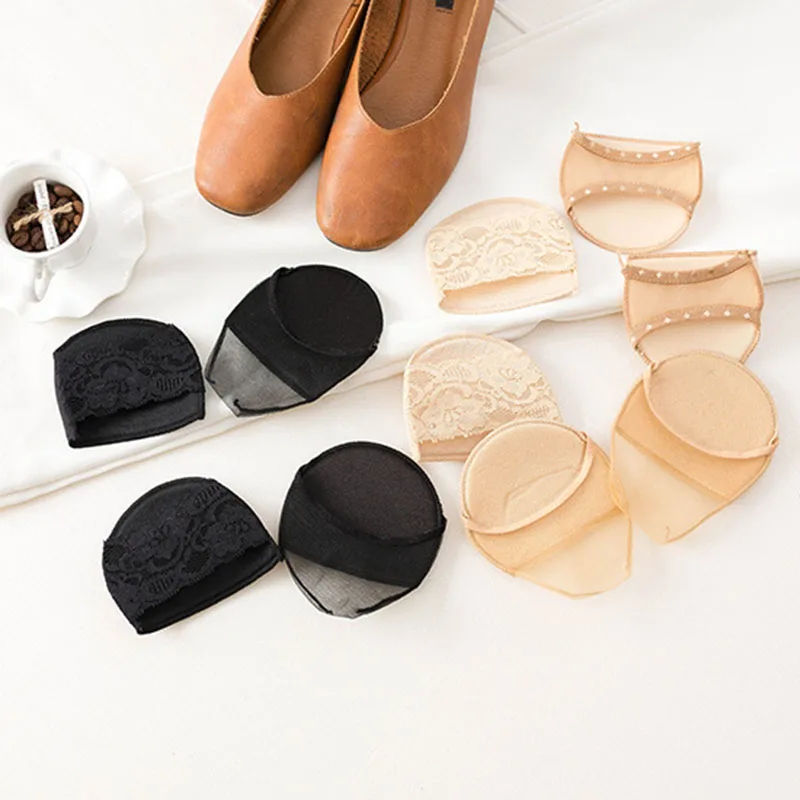 Women Yogis Socks Sponge Silicone Anti-slip Lining Open Toe Heelless Liner Sock Invisible Forefoot Cushion Foot Pad Cotton Socks