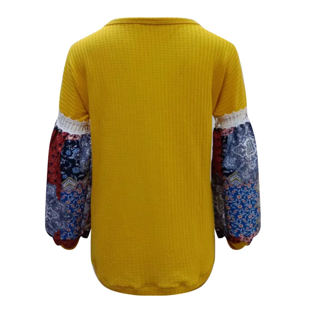 

Women's Blouse Womens Printing V-Neck Bubble Sleeve Long Sleeve Shirts Blouses Casual Pullover Tops Women Clothing S-3XL Autumn