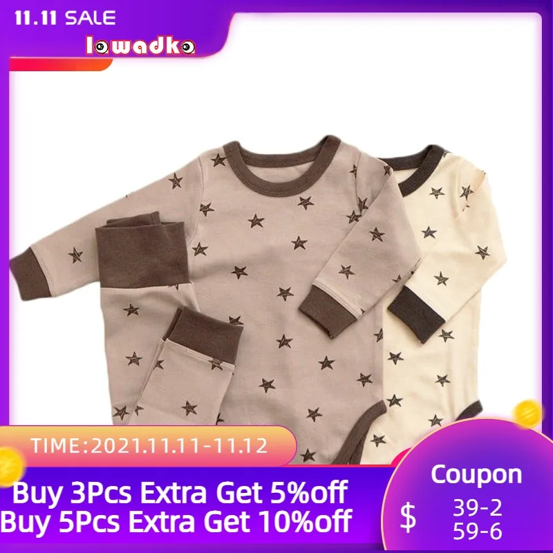 

Lawadka/комплект одежды для новорожденных мальчиков и девочек 3-24 месяцев, хлопковый комбинезон со звездами и штаны на весну-осень, комплекты до...