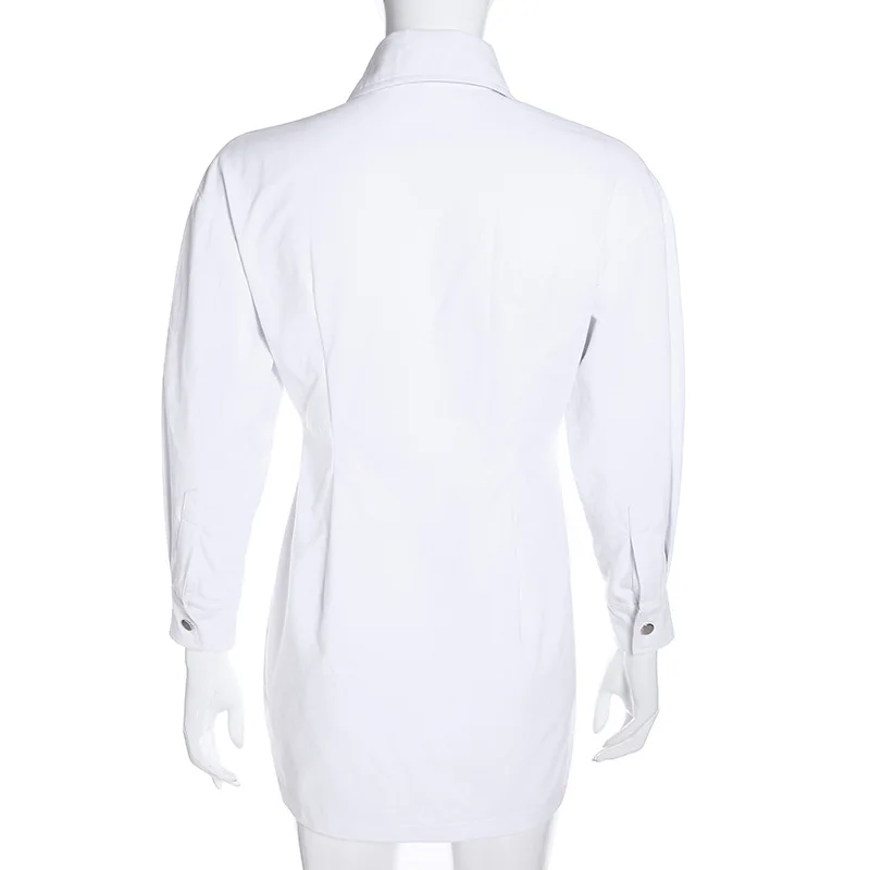 Однотонная однобортная джинсовая рубашка платье Для женщин 2019 осень в стиле