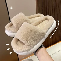 winter womens slippers thick bottom fur furry slipper home soft platform shoes 2021 indoor house bedroom warm cotton slides