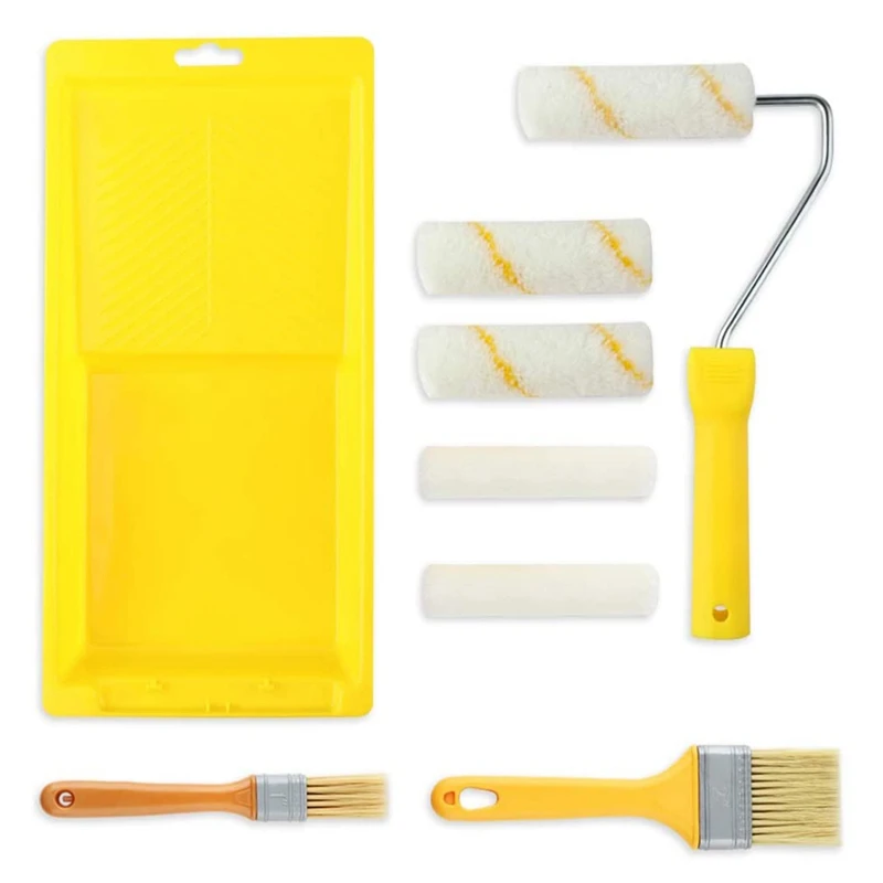 

8 Pcs Paint Roller Brushes Kit Mini Paint Tray Set Microfiber Roller Covers for Interior Wall Painting Repair Brush