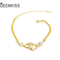 qeenkiss bt556 2021 fine jewelry wholesale fashion woman girl birthday wedding gift key heart wing aaa zircon 24kt gold bracelet