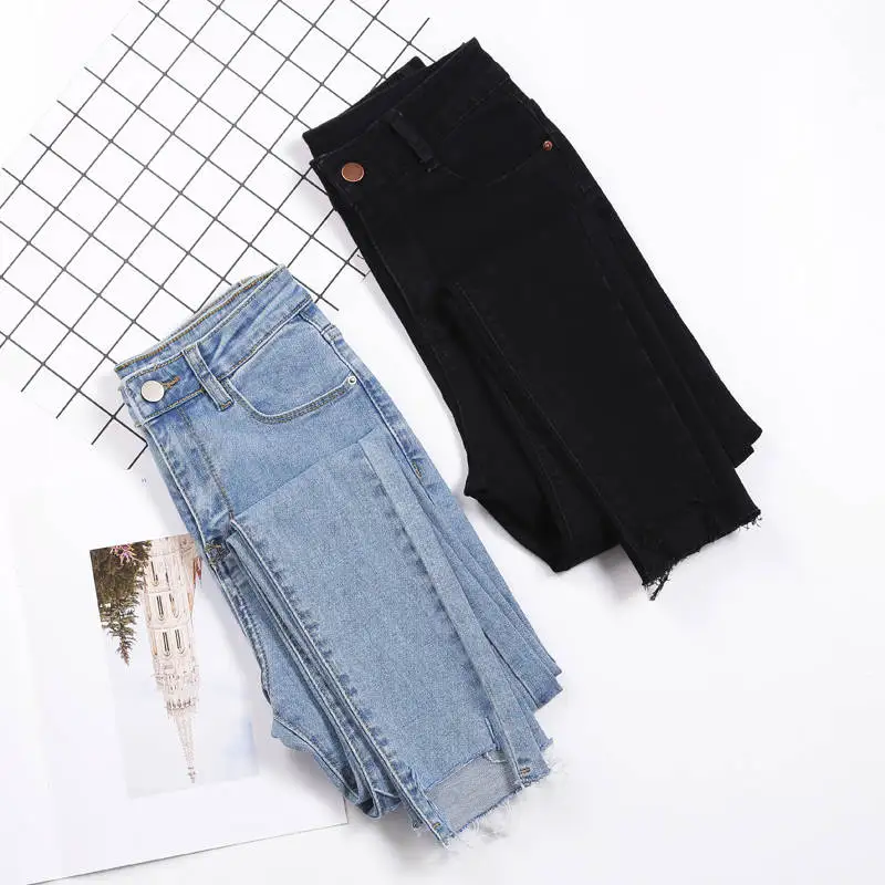 Женские узкие джинсы с высокой талией синие эластичные джинсы-карандаш для лета |