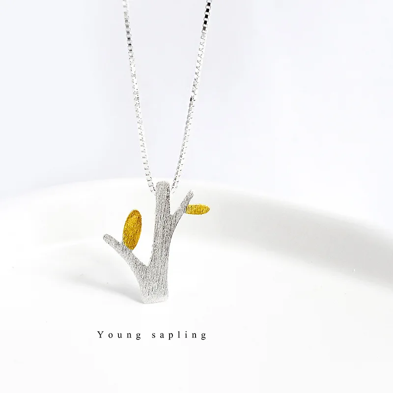 

Drawstring Small Tree Necklace S925 Sterling Silver CHIC Simple Women 's Double Color Box Chain Power Necklaces Resin