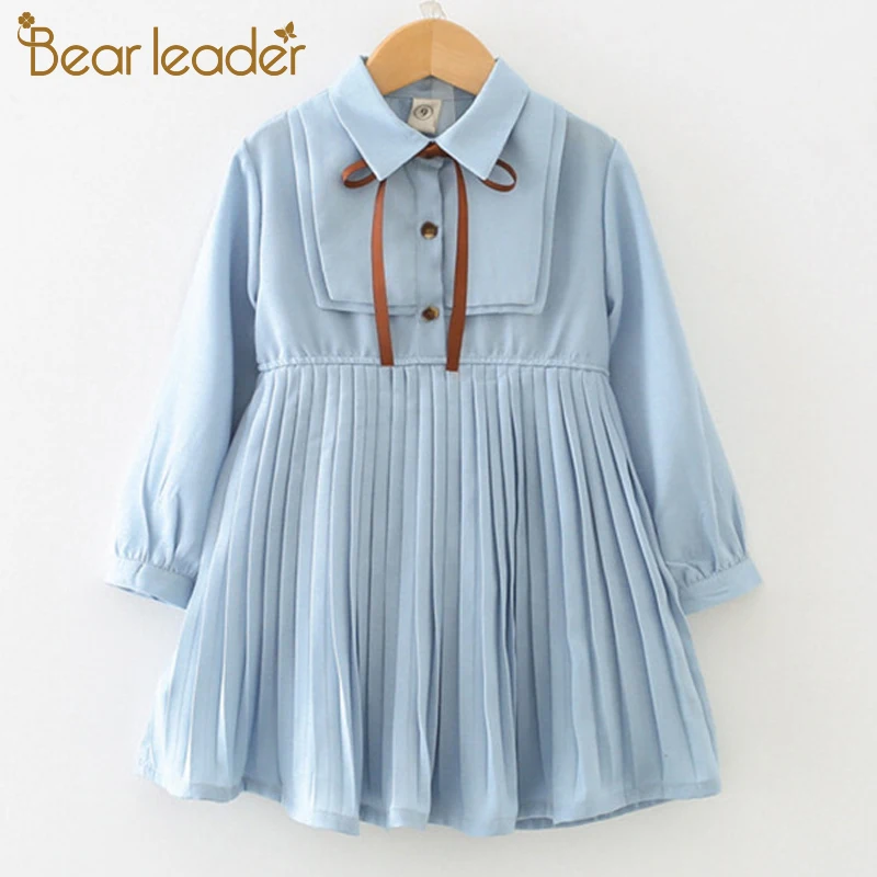 Bear leader/платья для девочек; стиль; весеннее платье принцессы из шифона; мягкое детское платье для девочек с длинными рукавами и галстуком-бабочкой; одежда для детей