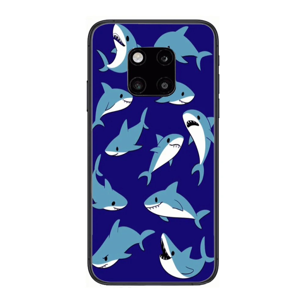 

Shark Cartoon Phone Case For Huawei mate 30 10 20 40 Lite Smart Z Pro Black Etui 3D Coque Painting Hoesjes case