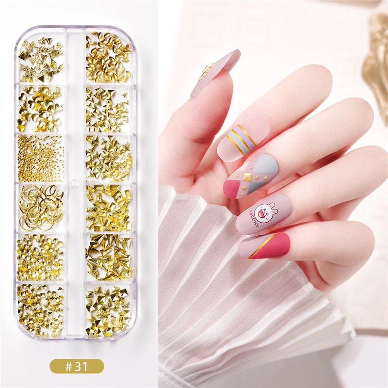 12 Grid/Box Nail Art Glitter Flakes Rivet Rhinestone Semicircular Bordure Pearl 3D Slices Decorations Tips | Красота и здоровье