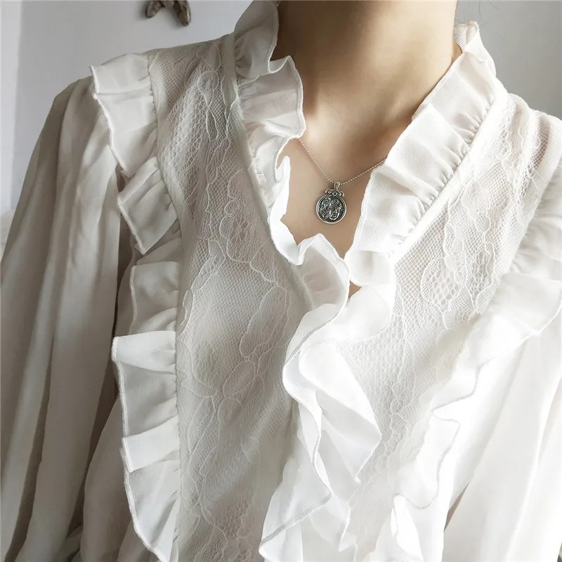 

POFUNUO Real 925 Sterling Silver Vintage Emboss Baby Head Portrait Pendant Necklace Women Exquisite Make Old Distressed Necklace