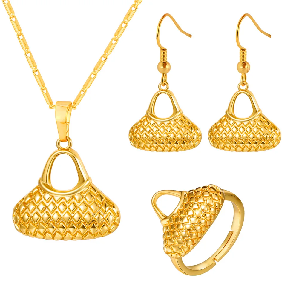 

ChainsPro Bilum Bag Jewelry Sets Women PNG Traditional Gift Gold Color Papua New Guinea Jewelry Ring Earrings Necklace Sets S013