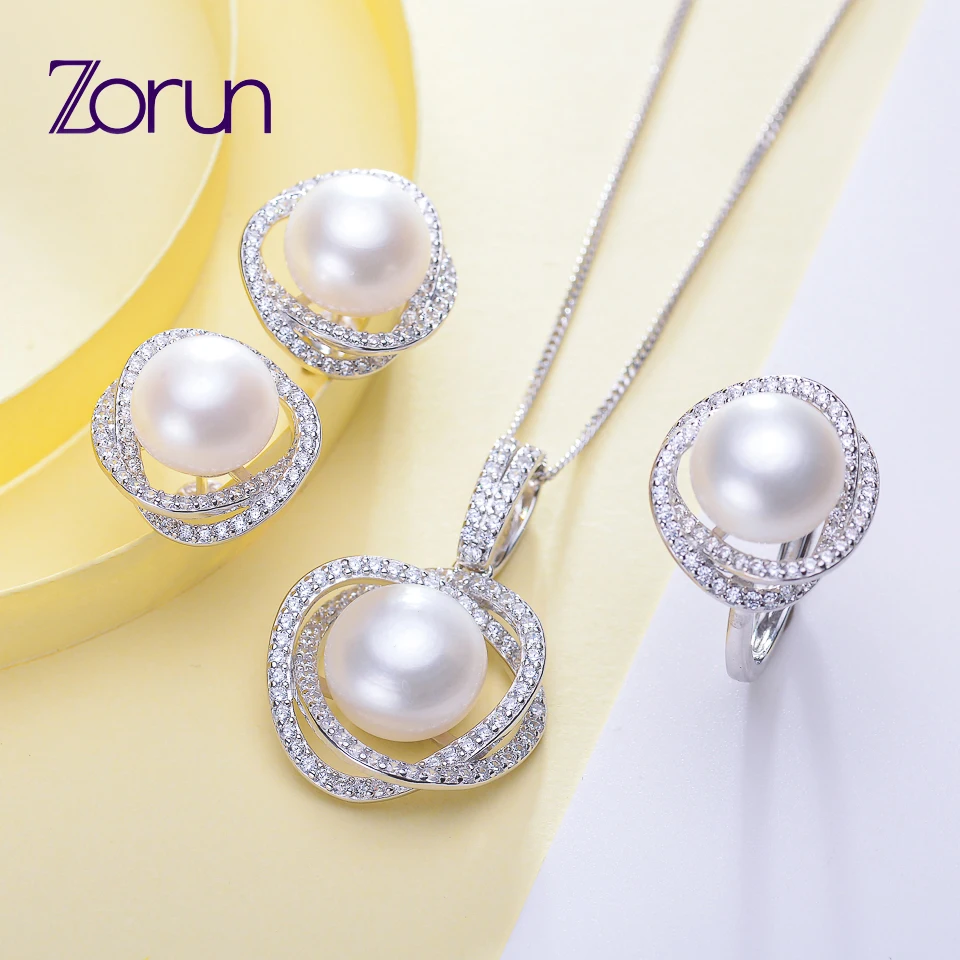 Zorun- Genuine Natural Freshwater Pearl Wedding Jewelry Sets 11-12MM with 925 Sterling...