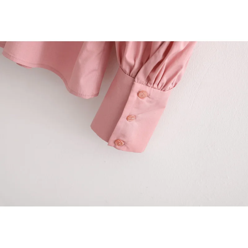 Za 2019 модные блузки для женщин розовый хлопок отложной воротник усаженный поплин