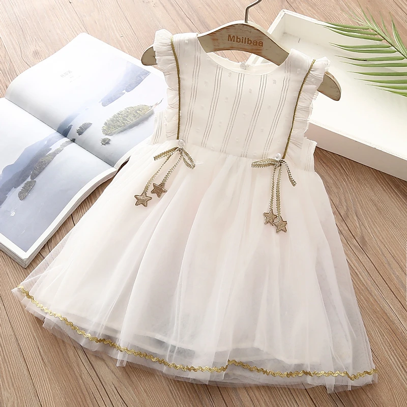 

2021 Summer 2-10Year Kids Clothes Children Princess Birthday Party Ball Gown Wedding Flower Child Sleeveless Mesh Dress For Girl