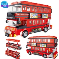 new red double decker car building blocks static model assembly ideas product bus bricks toys children birthday gift