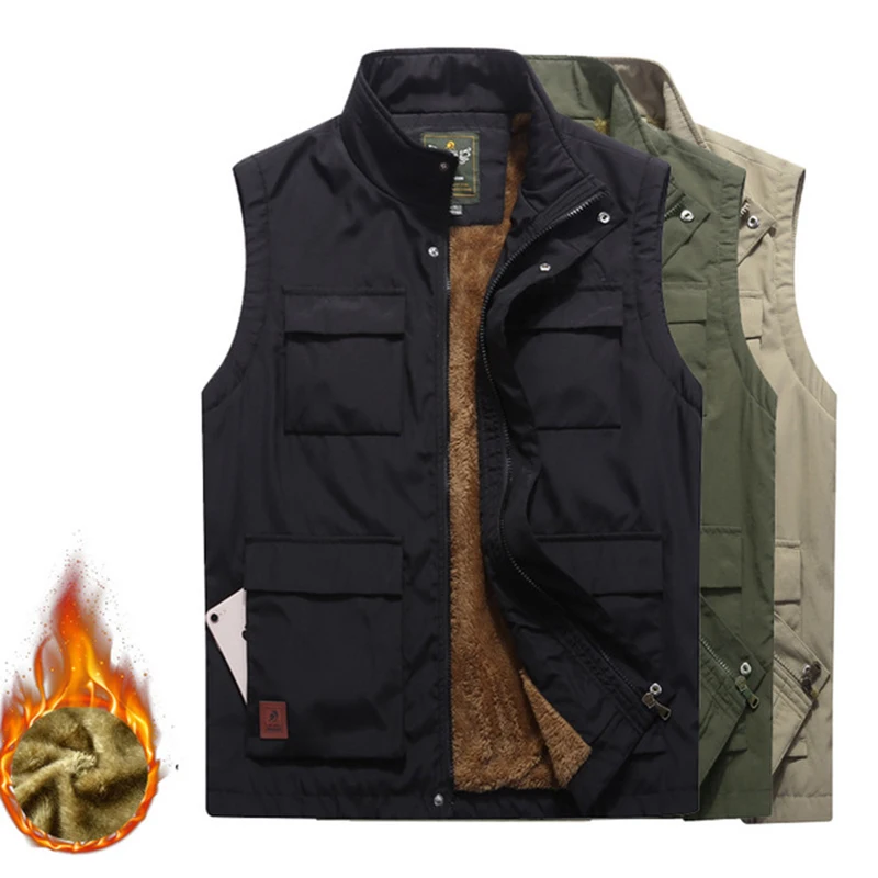 Утепленный флисовый водонепроницаемый Зимний жилет мужской с несколькими