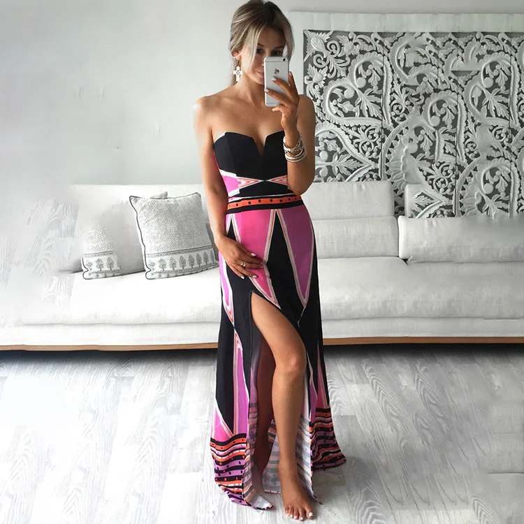 Сексуальное облегающее платье без бретелек с разрезом модное пляжное летнее