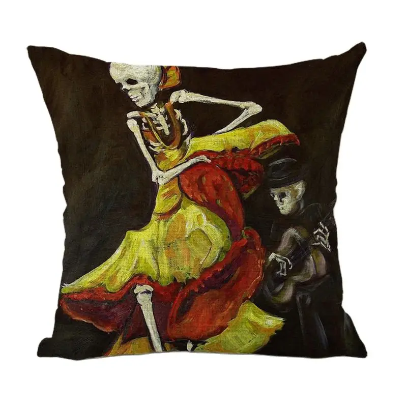 Наволочка для подушки с изображением мексиканского черепа 45*45 см зеркальное