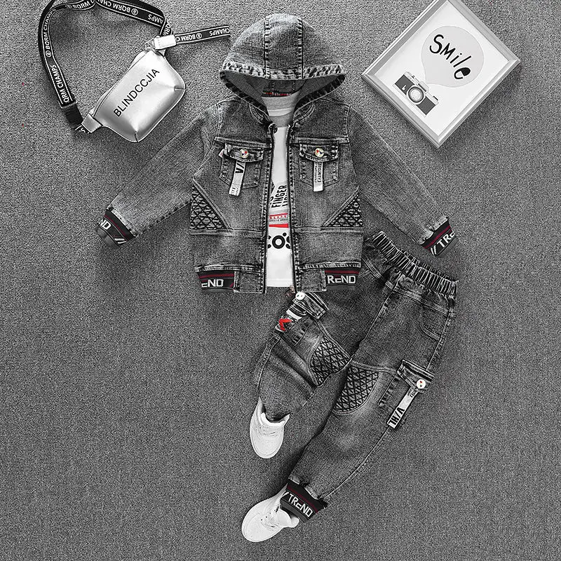 Spring & Autumn Cowboy Child Sets New 2022 Korean Version Clothes For Teens Kids Clothes Boys Two-Piece Denim Coat Casual Jacket