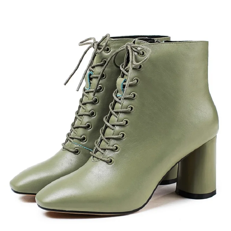 Женские ботинки из натуральной кожи на квадратном каблуке размеры 3 10 5|shoes woman|shoe
