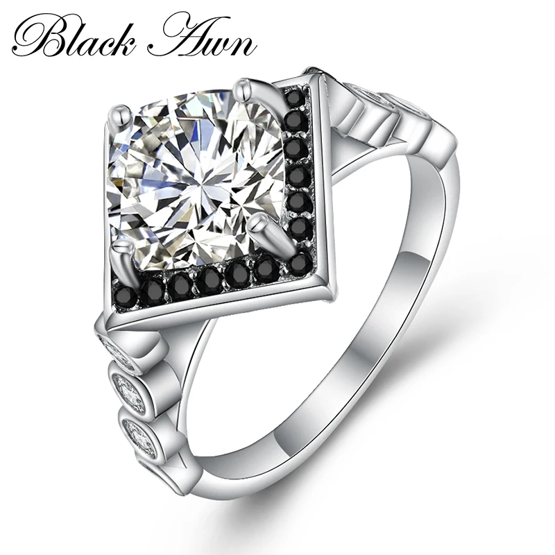 BLACK AWN 2021 New Genuine 100% Sterling 925 Silver Jewelry Square Engagement Rings for Women Gift C395