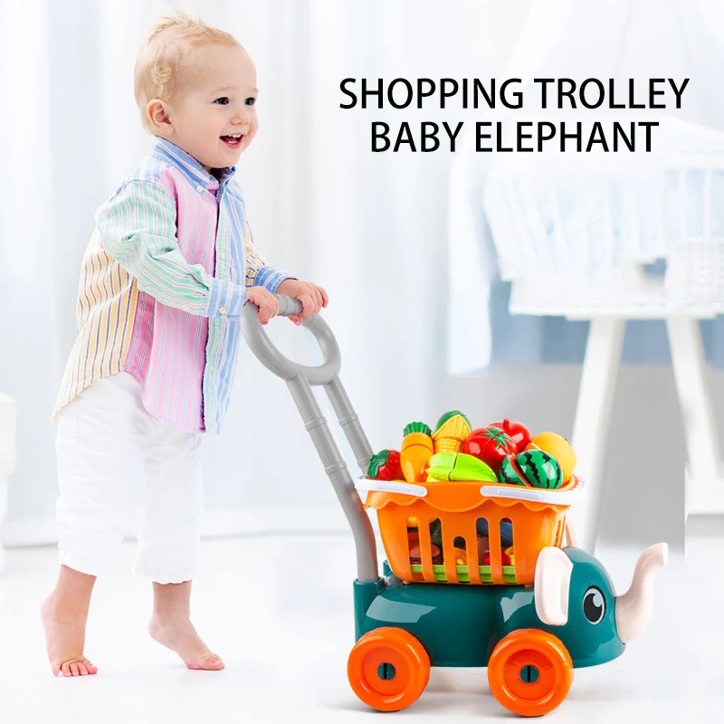 

77pcs Plastic Kitchen Toy Shopping Cart Set Cut Fruit and Vegetable Food Play House Simulation Toys Early Education Girl Gifts