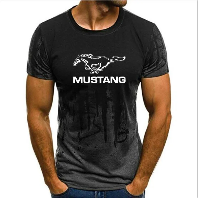 New Gradient   Ford Mustang T-shirt Men New Gradient Color Short Sleeve Beefy Muscle Basic Tee Shirt Top tshirt Summer