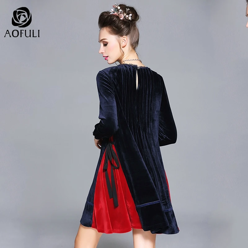 XL/2XL/3XL синее красное женское бархатное свободное Повседневное платье большого