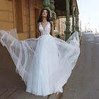 Женское свадебное платье с кружевной аппликацией UZN, ТРАПЕЦИЕВИДНОЕ ПЛАТЬЕ С V-образным вырезом и бусинами, блестящее платье для невесты