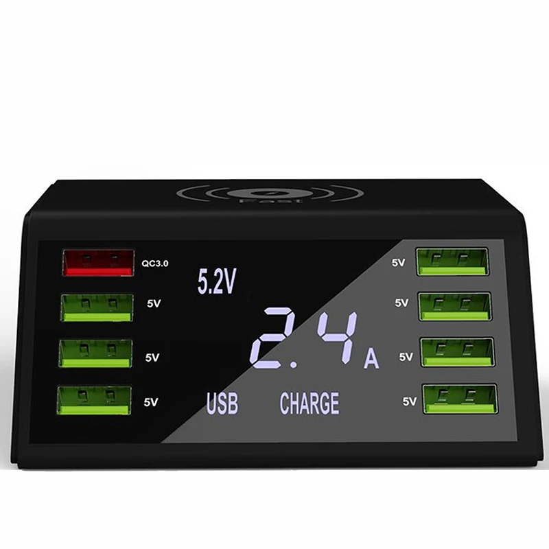 Мульти 8-портовое Беспроводное зарядное устройство USB 60 Вт светодиодный дисплей Быстрая зарядка быстрозарядная станция для iPhone 7 8 XR samsung S8 S9 S10 huawei