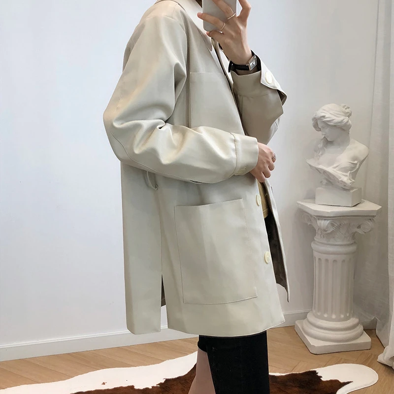 CHICEVER/Женская куртка из искусственной кожи со шнуровкой воротник с отворотами