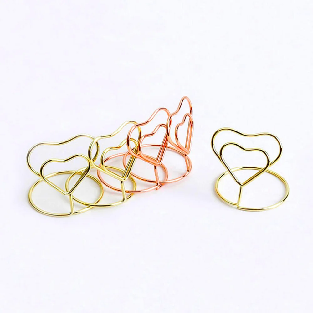 

10pcs Heart Shape Place Memo Holder Lovely Wire Table Number Holders with Base for Restaurant Wedding Banquet (Rose Gold)