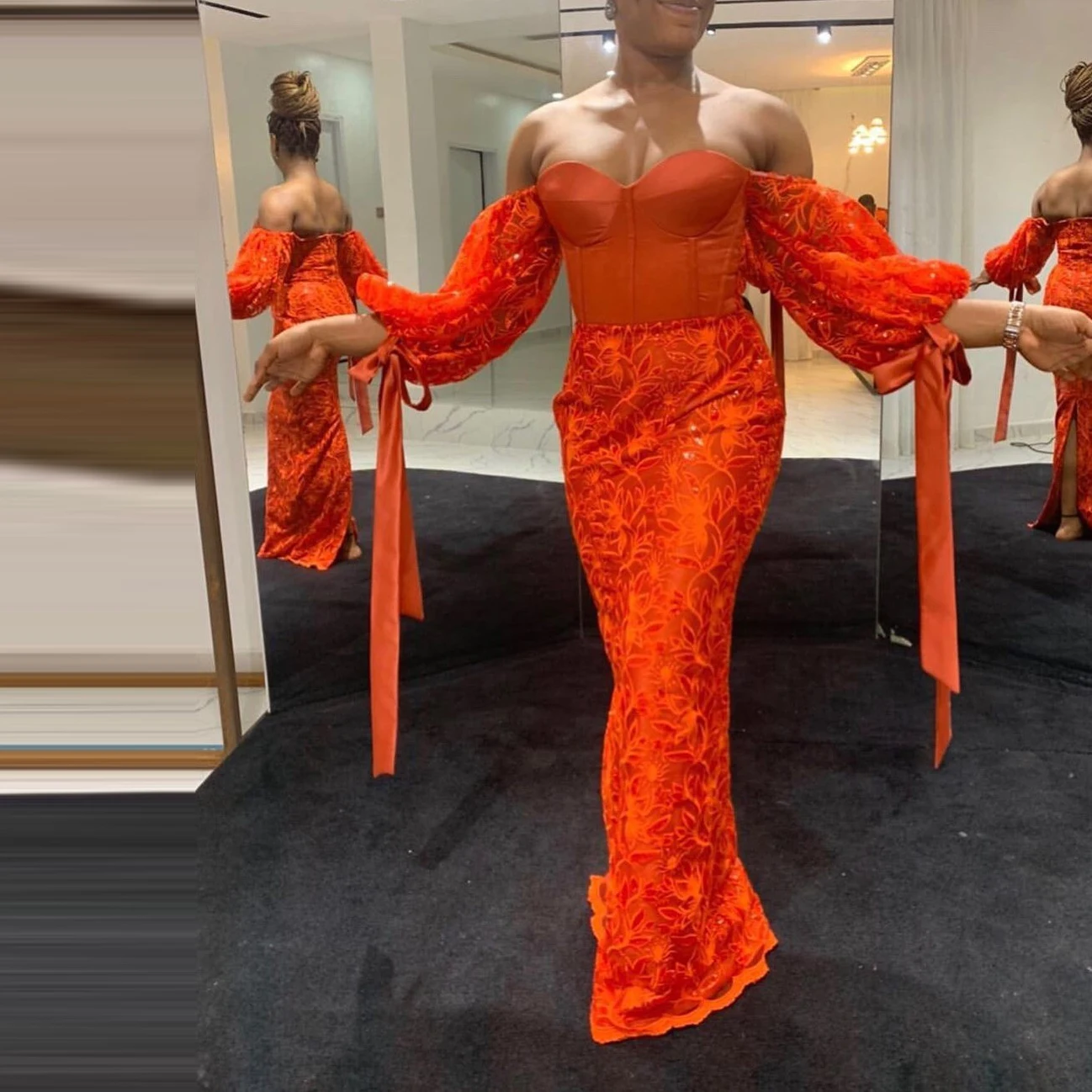 Оранжевый под традиционное платье Aso Ebi вечерние платья русалки аппликации с
